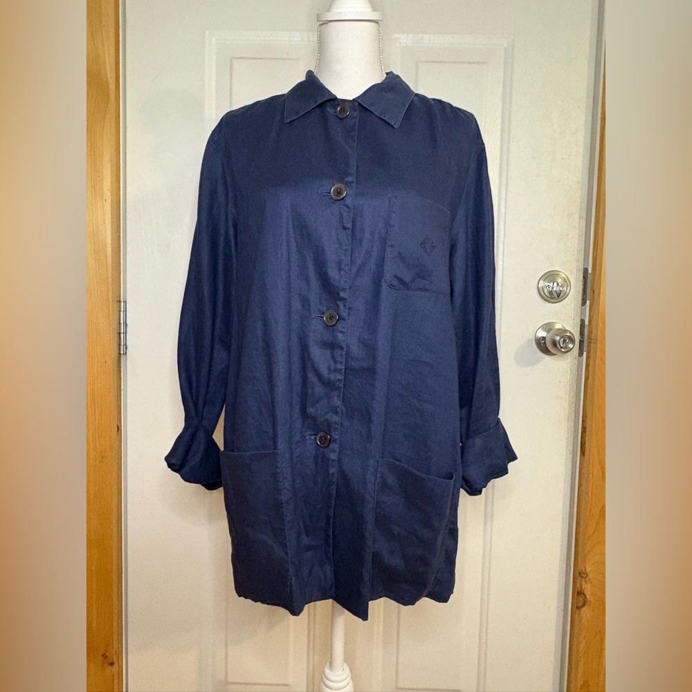 Lauren Ralph Lauren Linen Shacket Womens Blue Front Button Pockets size L